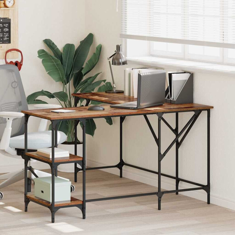vidaXL Bureau Oud Hout 139 x 139 x 75 cm Bewerkt hout vidaXL Bureau Oud Hout 139 x 139 x 75 cm Bewerkt hout afbeelding 1
