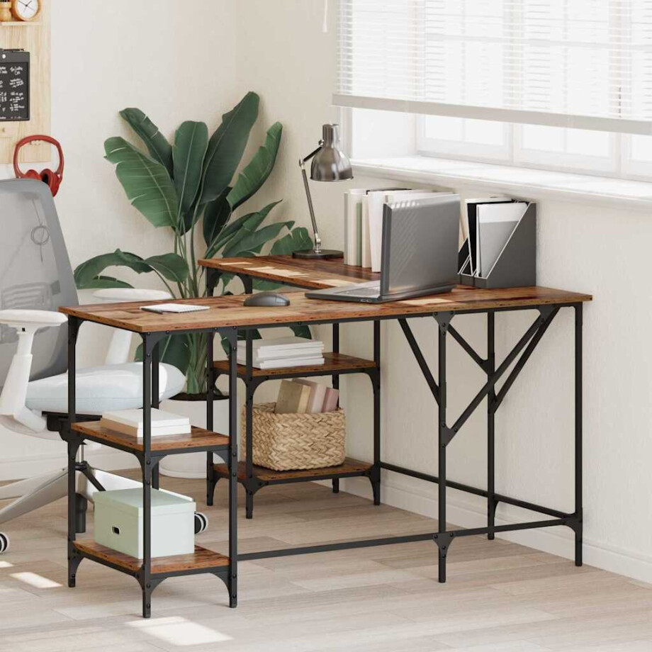vidaXL Bureau Oud Hout 139 x 139 x 75 cm Bewerkt hout vidaXL Bureau Oud Hout 139 x 139 x 75 cm Bewerkt hout afbeelding 1