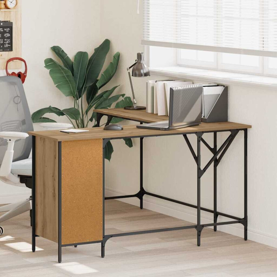 vidaXL Bureau Artisan Eiken 141 x 141 x 75 cm Bewerkt hout afbeelding 1