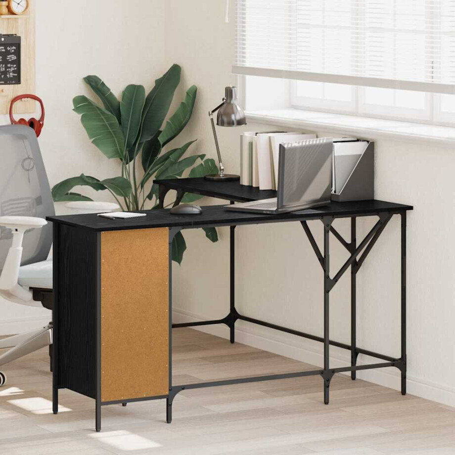 vidaXL Bureau Zwart Eiken 141 x 141 x 75 cm Bewerkt hout vidaXL Bureau Zwart Eiken 141 x 141 x 75 cm Bewerkt hout afbeelding 1