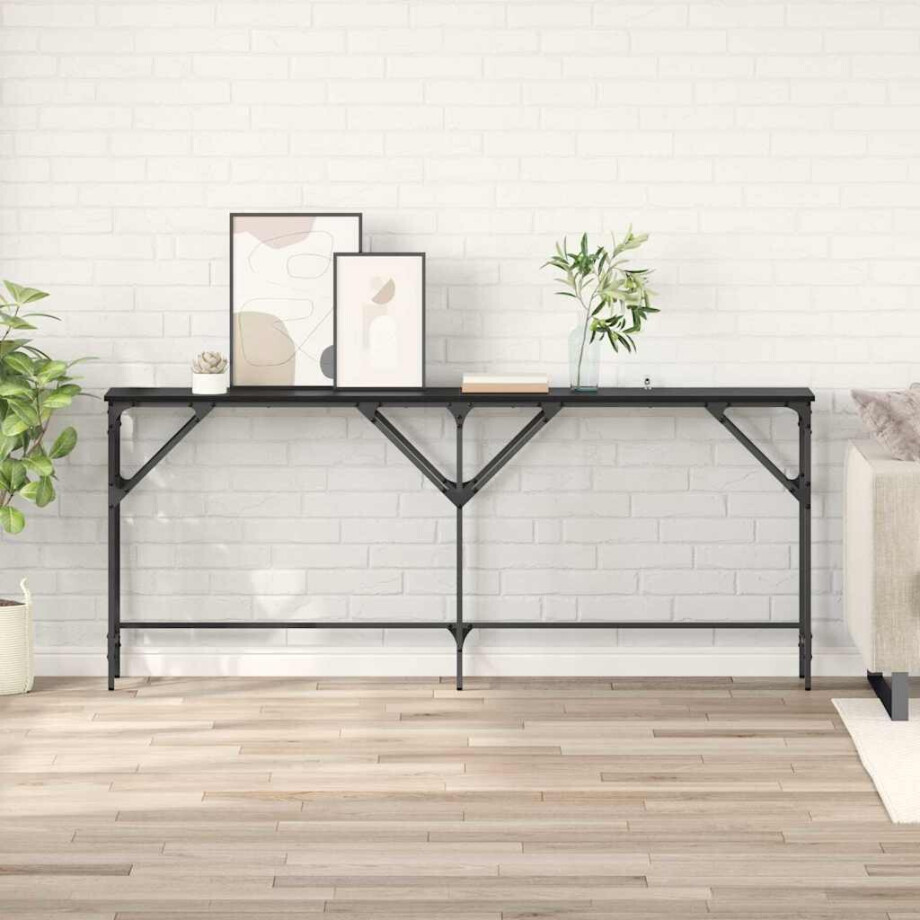 vidaXL Wandtafel Zwart eiken 180 x 29 x 75 cm Bewerkt hout vidaXL Wandtafel Zwart eiken 180 x 29 x 75 cm Bewerkt hout afbeelding 1