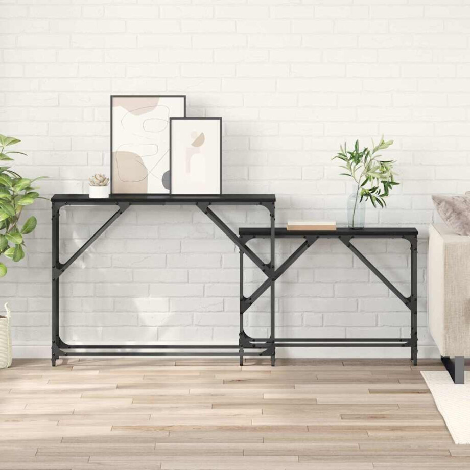 vidaXL Wandtafel 2 pcs Zwart Eiken 100 x 28 x 75 cm Bewerkt hout afbeelding 1