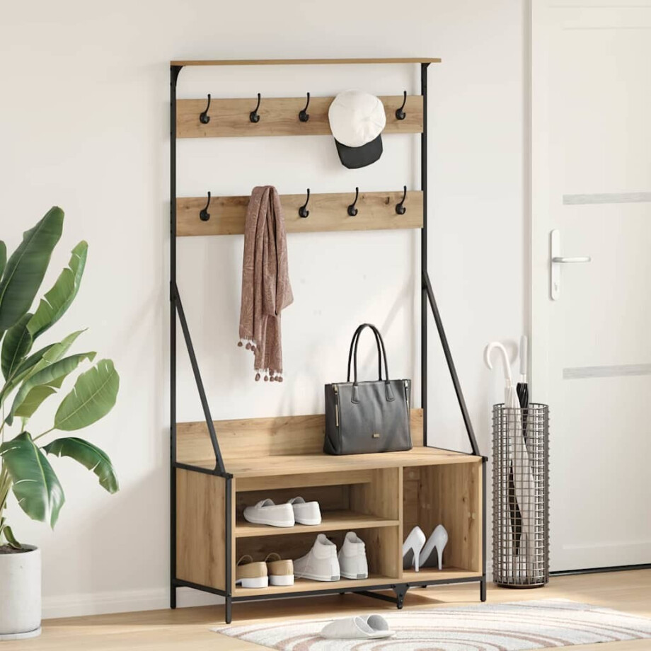 vidaXL Kledingrek Artisan Eiken 100 x 41 x 184 cm Bewerkt hout vidaXL Kledingrek Artisan Eiken 100 x 41 x 184 cm Bewerkt hout afbeelding 1