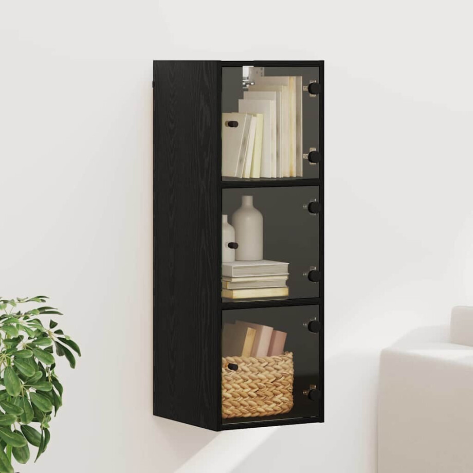 vidaXL Wandkast Zwart Eiken 35 x 37 x 102 cm Bewerkt hout vidaXL Wandkast Zwart Eiken 35 x 37 x 102 cm Bewerkt hout afbeelding 1