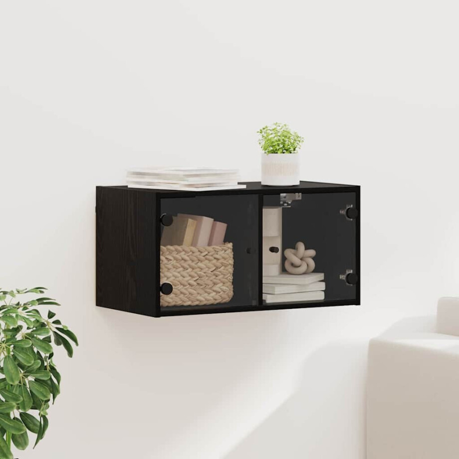 vidaXL Wandkast Zwart Eiken 68 x 37 x 35 cm Bewerkt hout vidaXL Wandkast Zwart Eiken 68 x 37 x 35 cm Bewerkt hout afbeelding 1