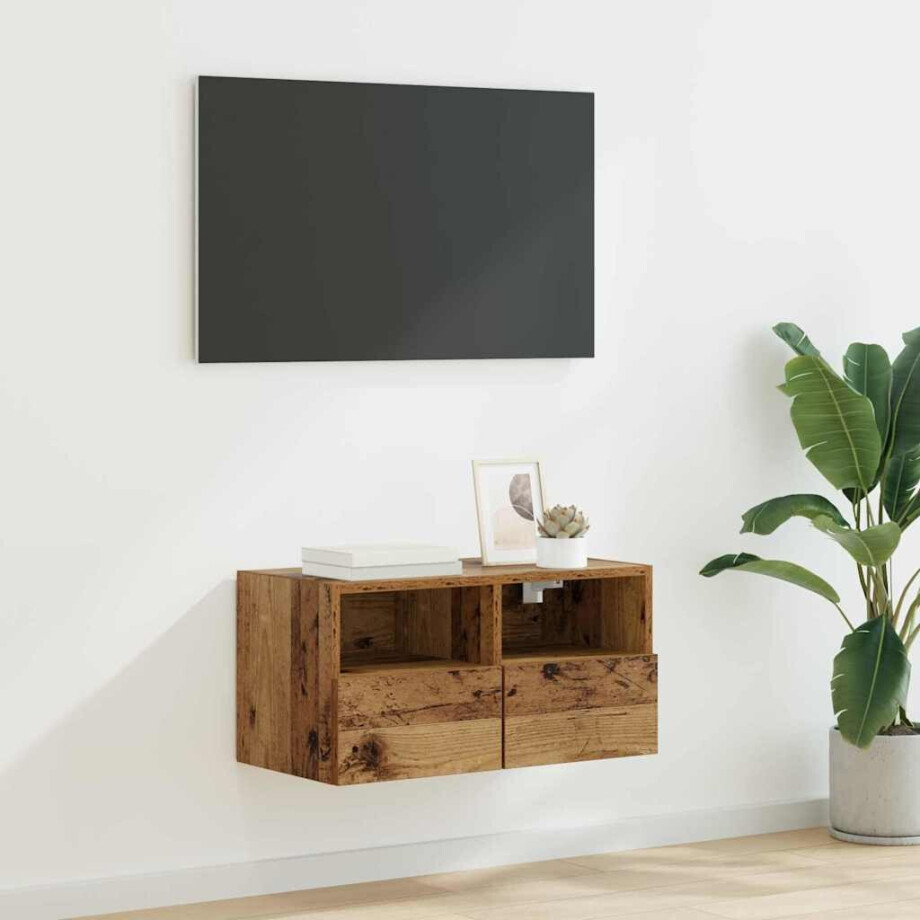 vidaXL TV Wandkast Oud Hout 60 x 30 x 30 cm Bewerkt hout afbeelding 1