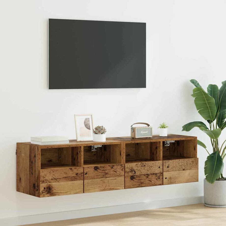 vidaXL TV Wandkasten 2 pcs Oud Hout 60 x 30 x 30 cm Bewerkt hout vidaXL TV Wandkasten 2 pcs Oud Hout 60 x 30 x 30 cm Bewerkt hout afbeelding 1