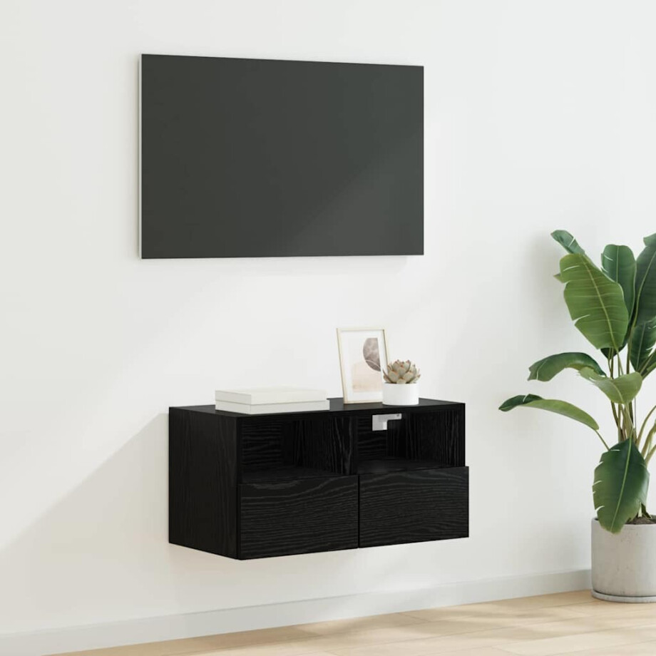 vidaXL TV Wandkast Zwart Eiken 60 x 30 x 30 cm Bewerkt hout vidaXL TV Wandkast Zwart Eiken 60 x 30 x 30 cm Bewerkt hout afbeelding 1