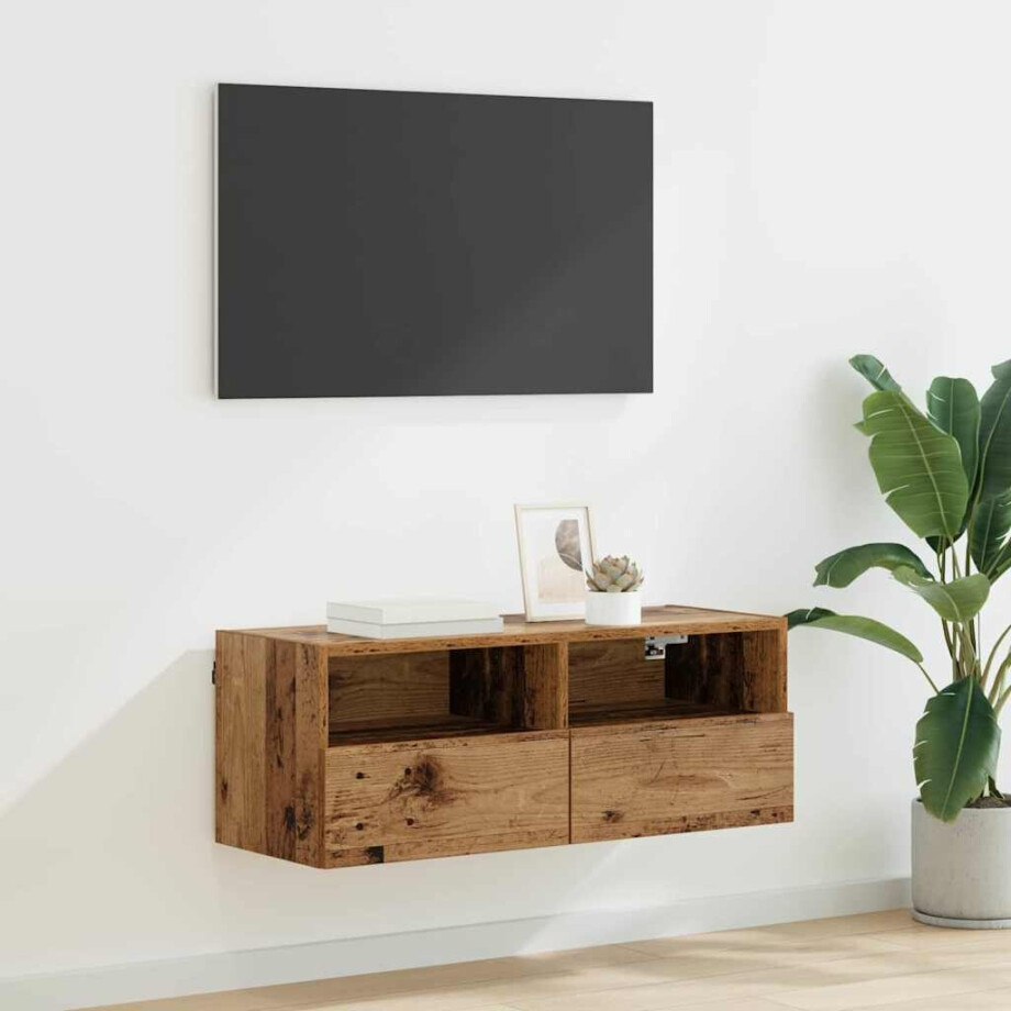 vidaXL TV Wandkast Oud Hout 80 x 30 x 30 cm Bewerkt hout afbeelding 1