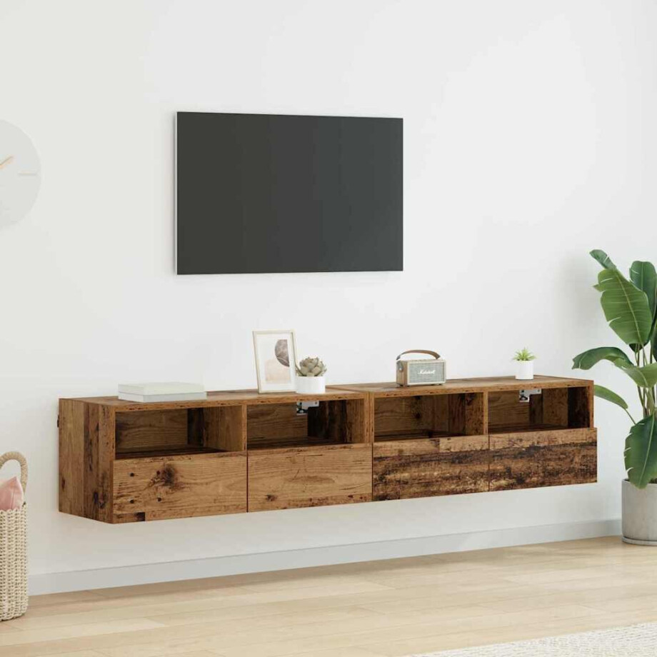 vidaXL TV Wandkasten 2 pcs Oud Hout 80 x 30 x 30 cm Bewerkt hout vidaXL TV Wandkasten 2 pcs Oud Hout 80 x 30 x 30 cm Bewerkt hout afbeelding 1