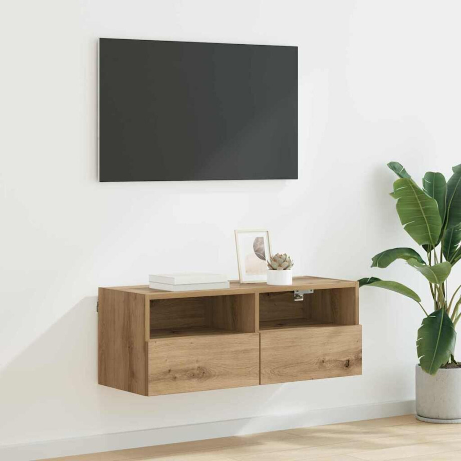 vidaXL TV Wandkast Artisan Eiken 80 x 30 x 30 cm Bewerkt hout vidaXL TV Wandkast Artisan Eiken 80 x 30 x 30 cm Bewerkt hout afbeelding 1