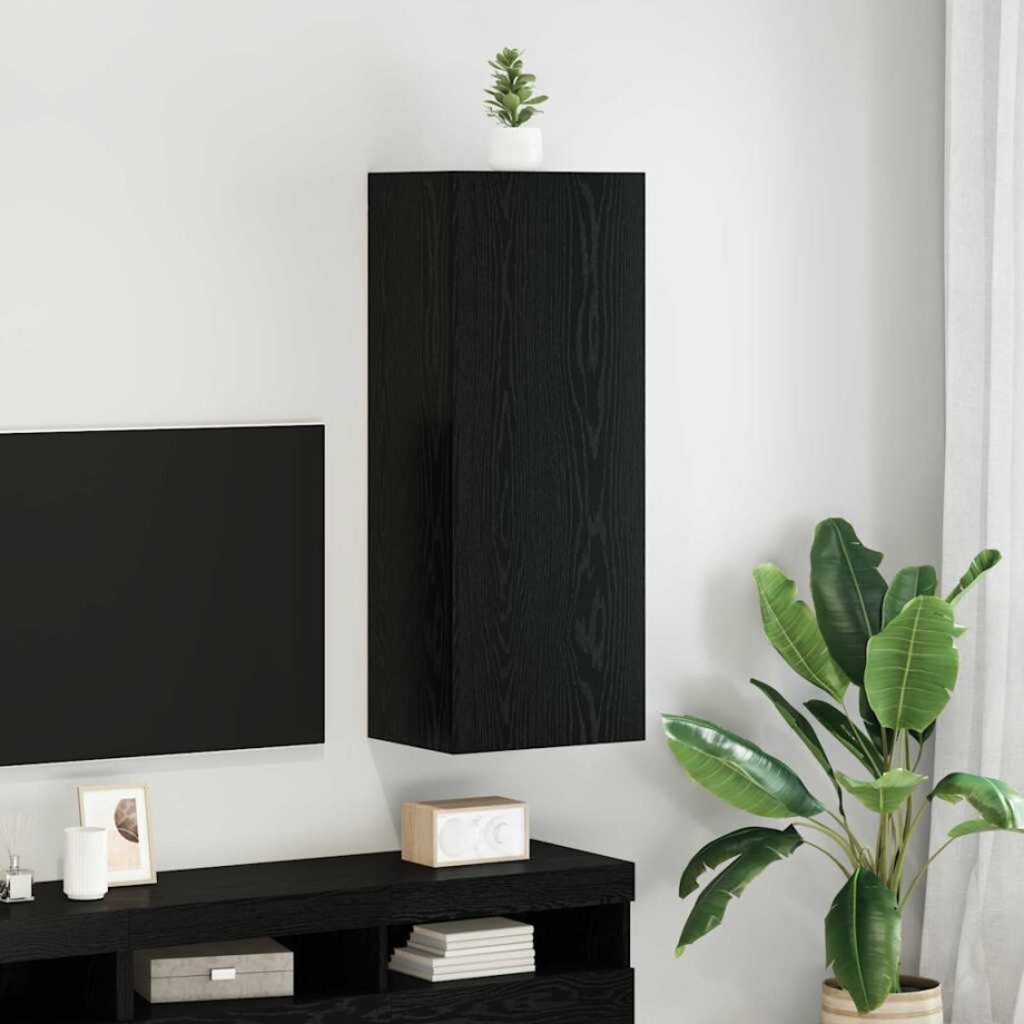 vidaXL TV Wandkast Zwart Eiken 40,5 x 30 x 102 cm Bewerkt hout vidaXL TV Wandkast Zwart Eiken 40,5 x 30 x 102 cm Bewerkt hout afbeelding 1