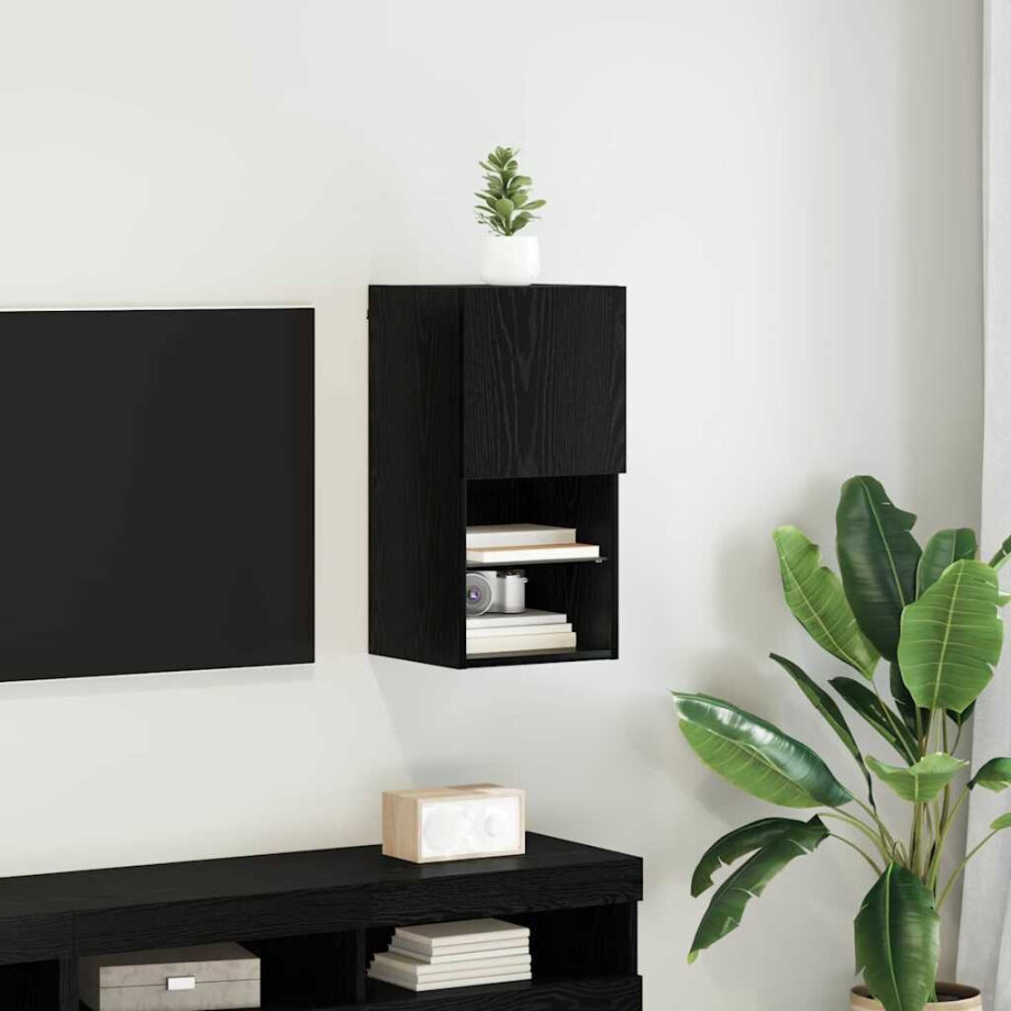 vidaXL Wandgemonteerd tv-meubel met LED Zwart Eiken 30,5 x 30 x 60 cm vidaXL Wandgemonteerd tv-meubel met LED Zwart Eiken 30,5 x 30 x 60 cm afbeelding 1