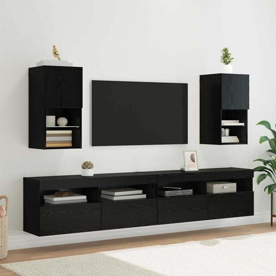 vidaXL Wandgemonteerde TV-kasten 2 pcs Zwart Eiken 30,5 x 30 x 60 cm vidaXL Wandgemonteerde TV-kasten 2 pcs Zwart Eiken 30,5 x 30 x 60 cm afbeelding 1