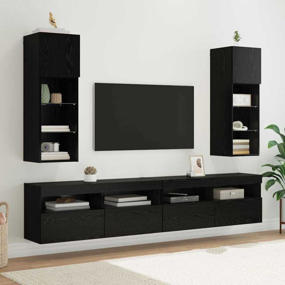 vidaXL Wandgemonteerde TV-kasten 2 pcs Zwart Eiken 30,5 x 30 x 90 cm vidaXL Wandgemonteerde TV-kasten 2 pcs Zwart Eiken 30,5 x 30 x 90 cm afbeelding 1