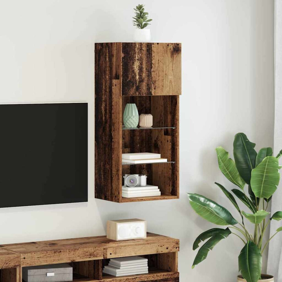 vidaXL Wandgemonteerd tv-meubel Oudhout 40,5 x 30 x 90 cm Bewerkt hout afbeelding 1
