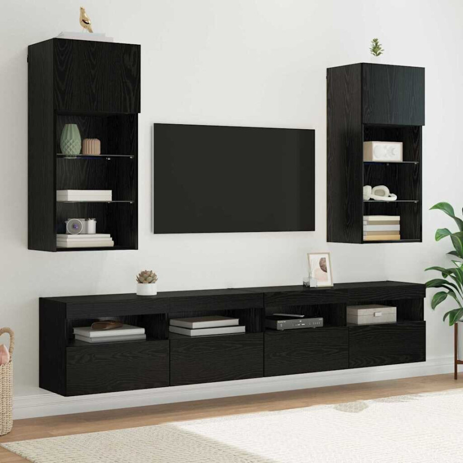 vidaXL Wandgemonteerde TV-kasten 2 pcs Zwart Eiken 40,5 x 30 x 90 cm vidaXL Wandgemonteerde TV-kasten 2 pcs Zwart Eiken 40,5 x 30 x 90 cm afbeelding 1