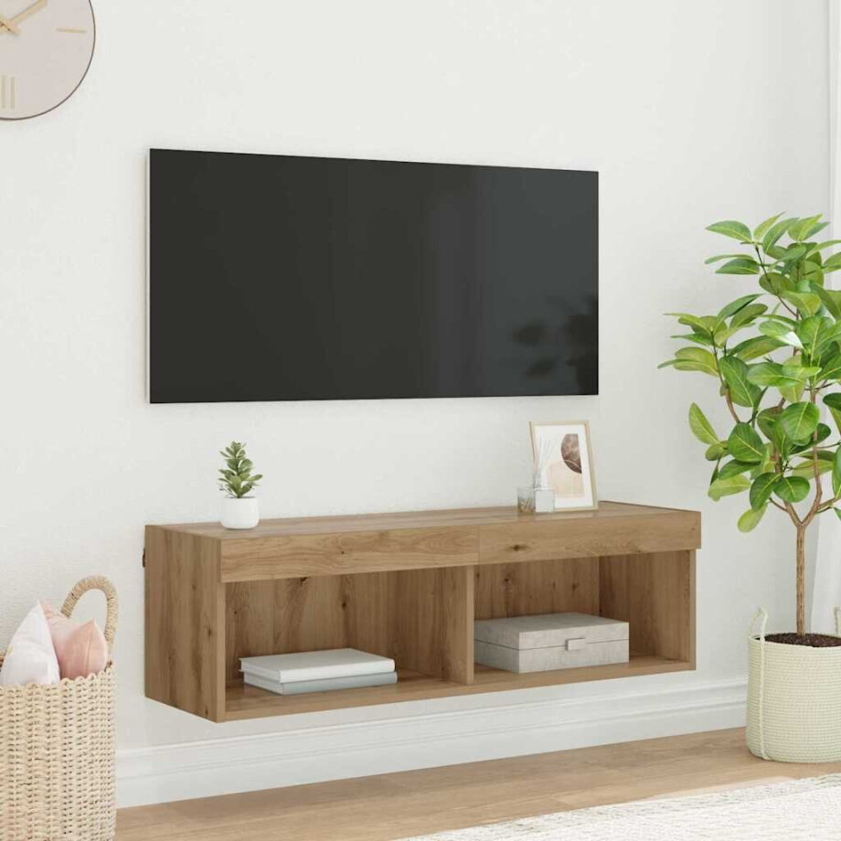 vidaXL TV-wandkast met LED Artisan Eiken 100 x 30 x 30 cm Bewerkt hout vidaXL TV-wandkast met LED Artisan Eiken 100 x 30 x 30 cm Bewerkt hout afbeelding 1
