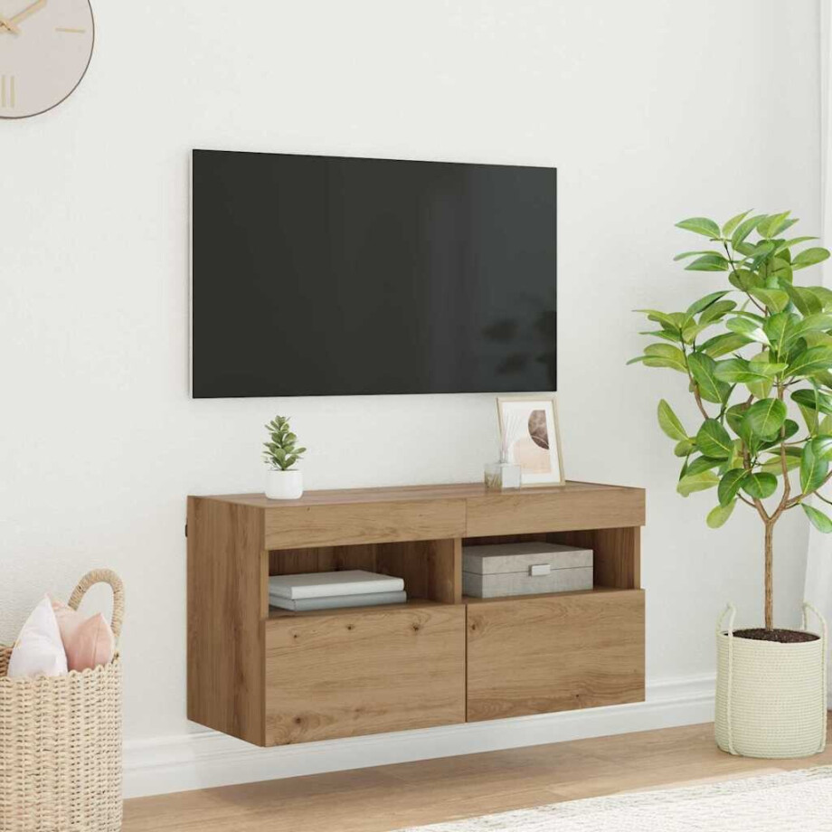 vidaXL TV Wandkast met LED Artisan Eiken 80 x 30 x 40 cm Bewerkt hout vidaXL TV Wandkast met LED Artisan Eiken 80 x 30 x 40 cm Bewerkt hout afbeelding 1