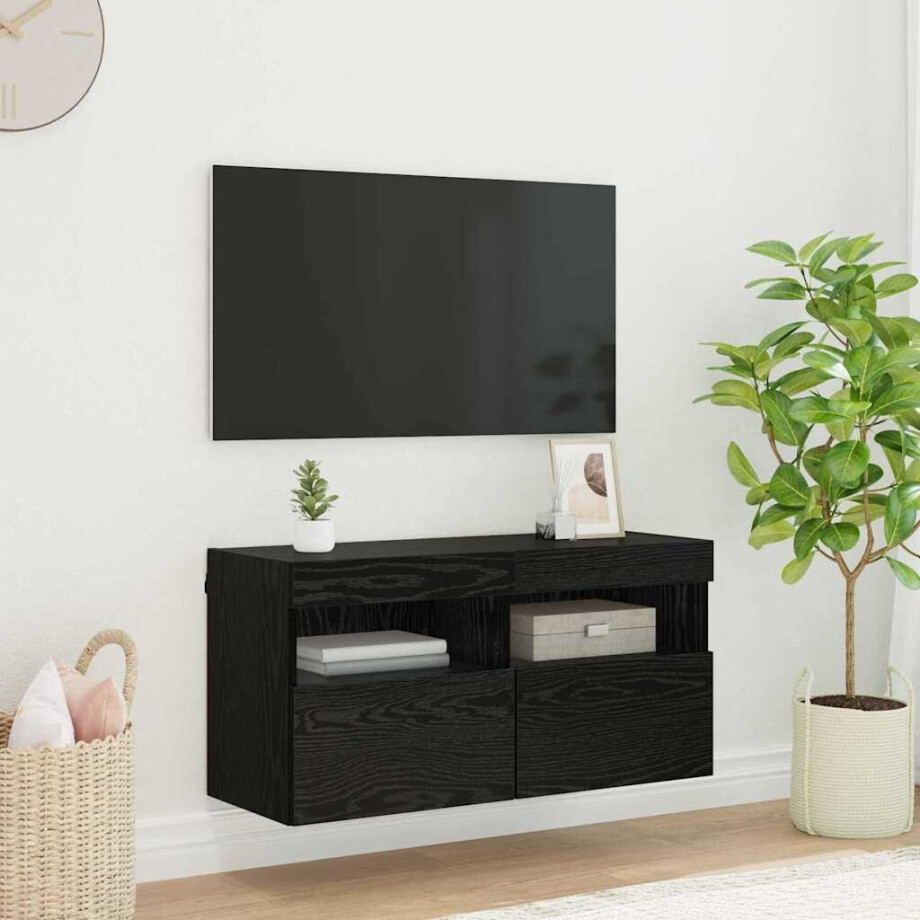 vidaXL TV Wandkast met LED Zwart Eiken 80 x 30 x 40 cm Bewerkt hout vidaXL TV Wandkast met LED Zwart Eiken 80 x 30 x 40 cm Bewerkt hout afbeelding 1