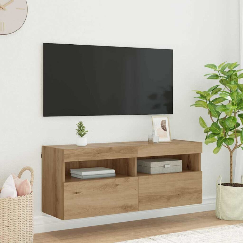vidaXL TV Wandkast met LED Artisan Eiken 100 x 30 x 40 cm Bewerkt hout vidaXL TV Wandkast met LED Artisan Eiken 100 x 30 x 40 cm Bewerkt hout afbeelding 1