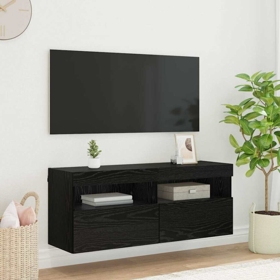 vidaXL TV Wandkast met LED Zwart Eiken 100 x 30 x 40 cm Bewerkt hout vidaXL TV Wandkast met LED Zwart Eiken 100 x 30 x 40 cm Bewerkt hout afbeelding 1
