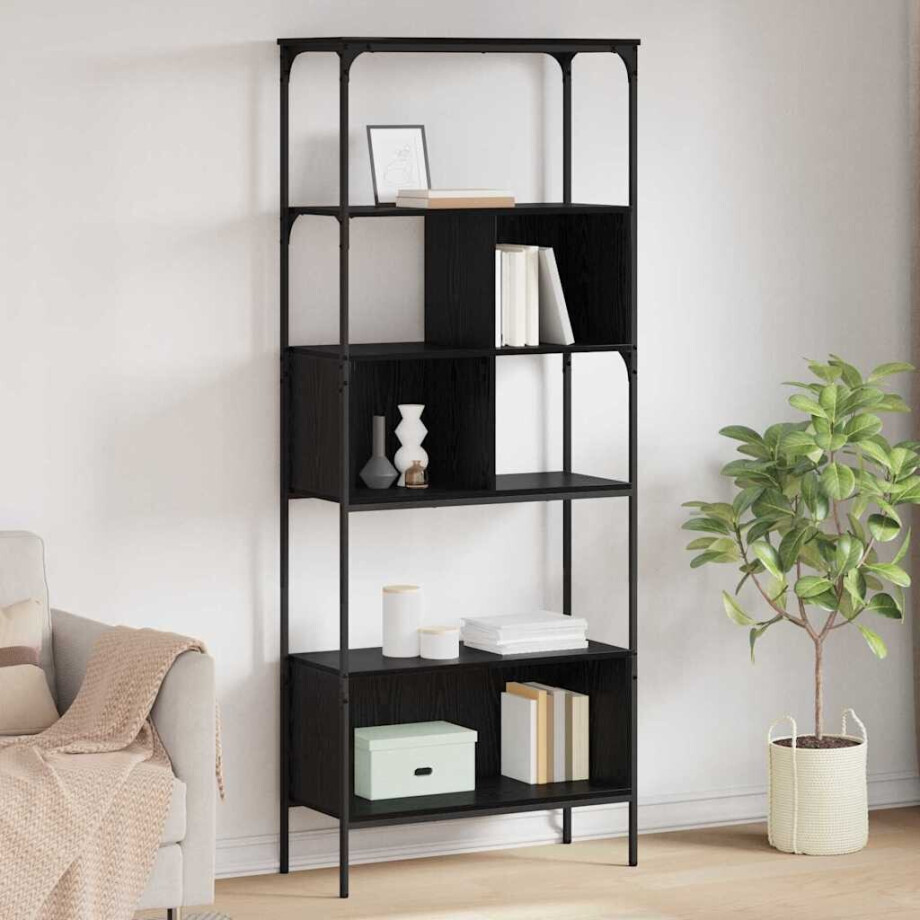 vidaXL Boekenkast Zwart Eiken 76 x 33 x 188,5 cm Bewerkt hout vidaXL Boekenkast Zwart Eiken 76 x 33 x 188,5 cm Bewerkt hout afbeelding 1