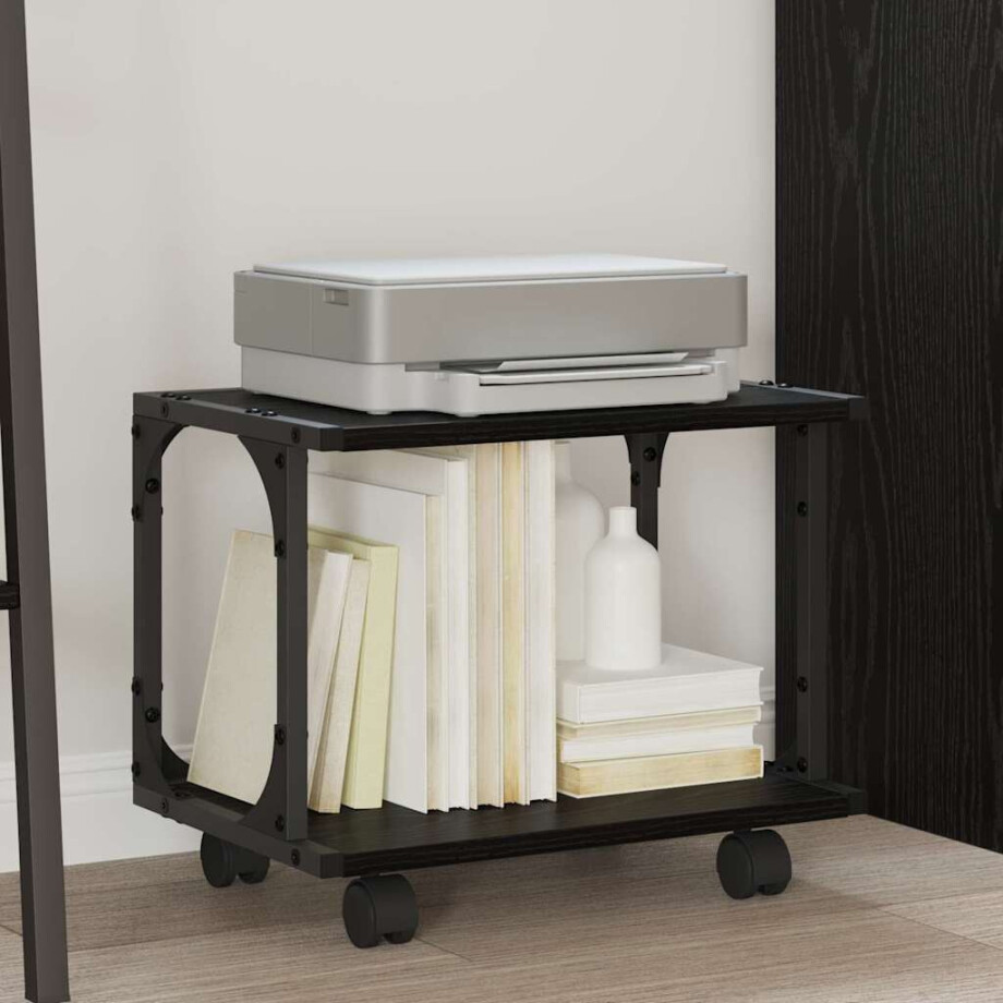 vidaXL Printerstand Zwart Eiken 41 x 28 x 33.5 cm Bewerkt hout afbeelding 1