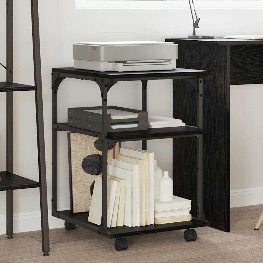 vidaXL Printerstand Zwart Eiken 43 x 48 x 64 cm Bewerkt hout afbeelding 1