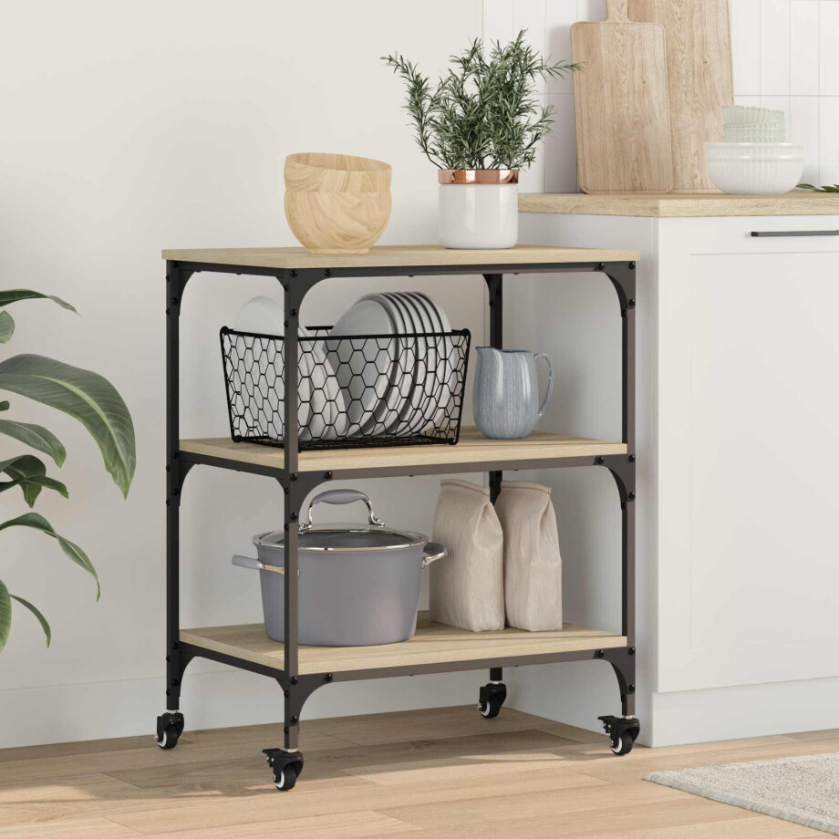 vidaXL Keuken Trolley Sonoma Eiken 60 x 41 x 76 cm Bewerkt hout afbeelding 1