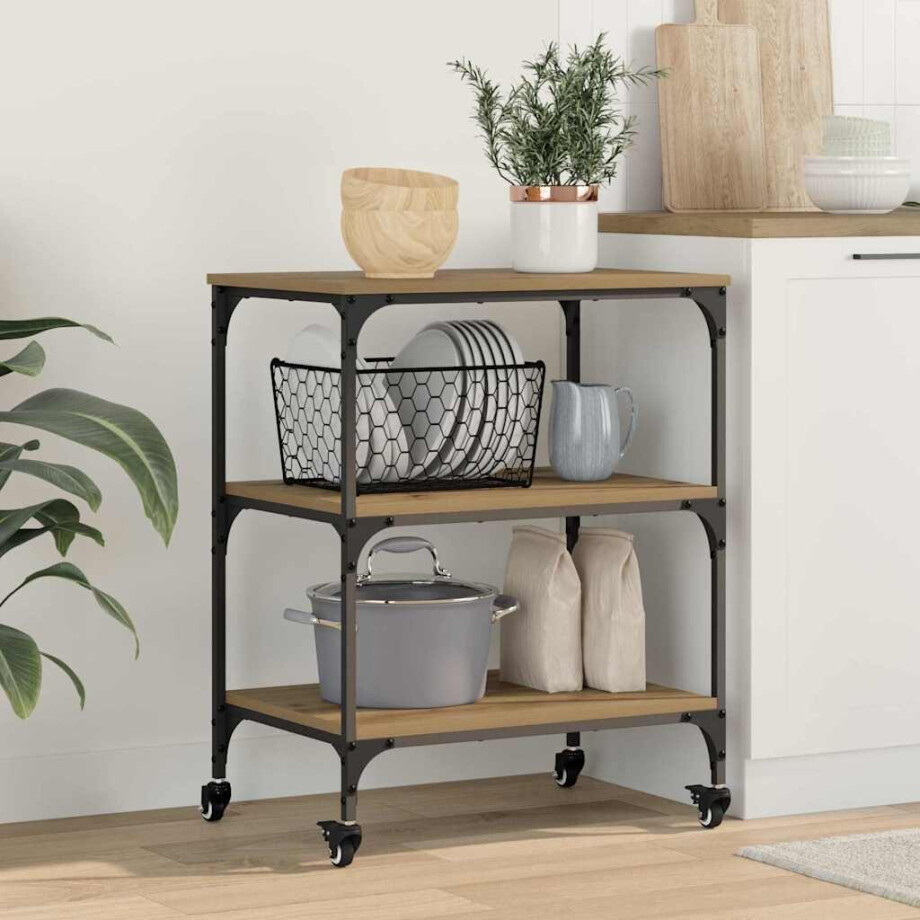 vidaXL Keuken Trolley Artisan Eiken 60 x 41 x 76 cm Bewerkt hout vidaXL Keuken Trolley Artisan Eiken 60 x 41 x 76 cm Bewerkt hout afbeelding 1