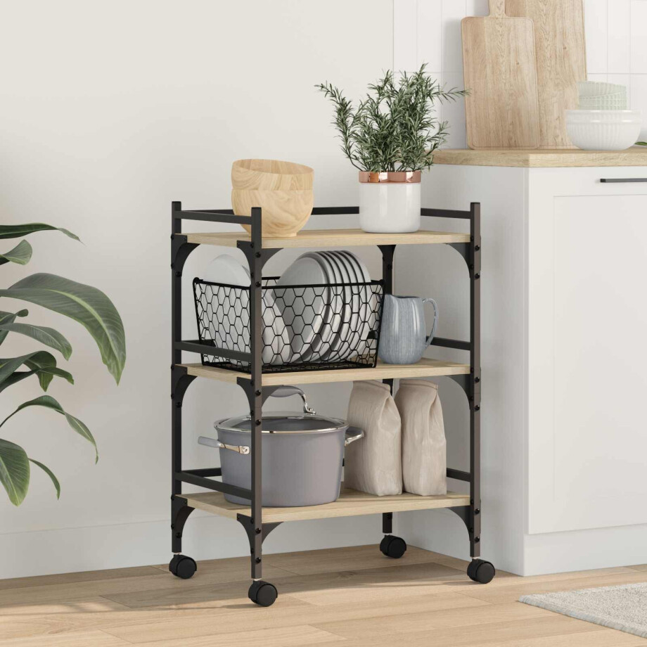vidaXL Keuken Trolley Sonoma Eiken 50 x 35 x 75,5 cm Bewerkt hout afbeelding 1