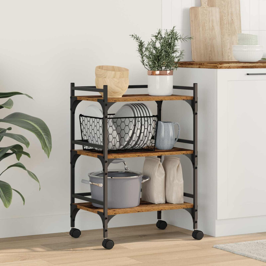 vidaXL Keuken Trolley Oud Hout 50 x 35 x 75.5 cm Bewerkt hout vidaXL Keuken Trolley Oud Hout 50 x 35 x 75.5 cm Bewerkt hout afbeelding 1