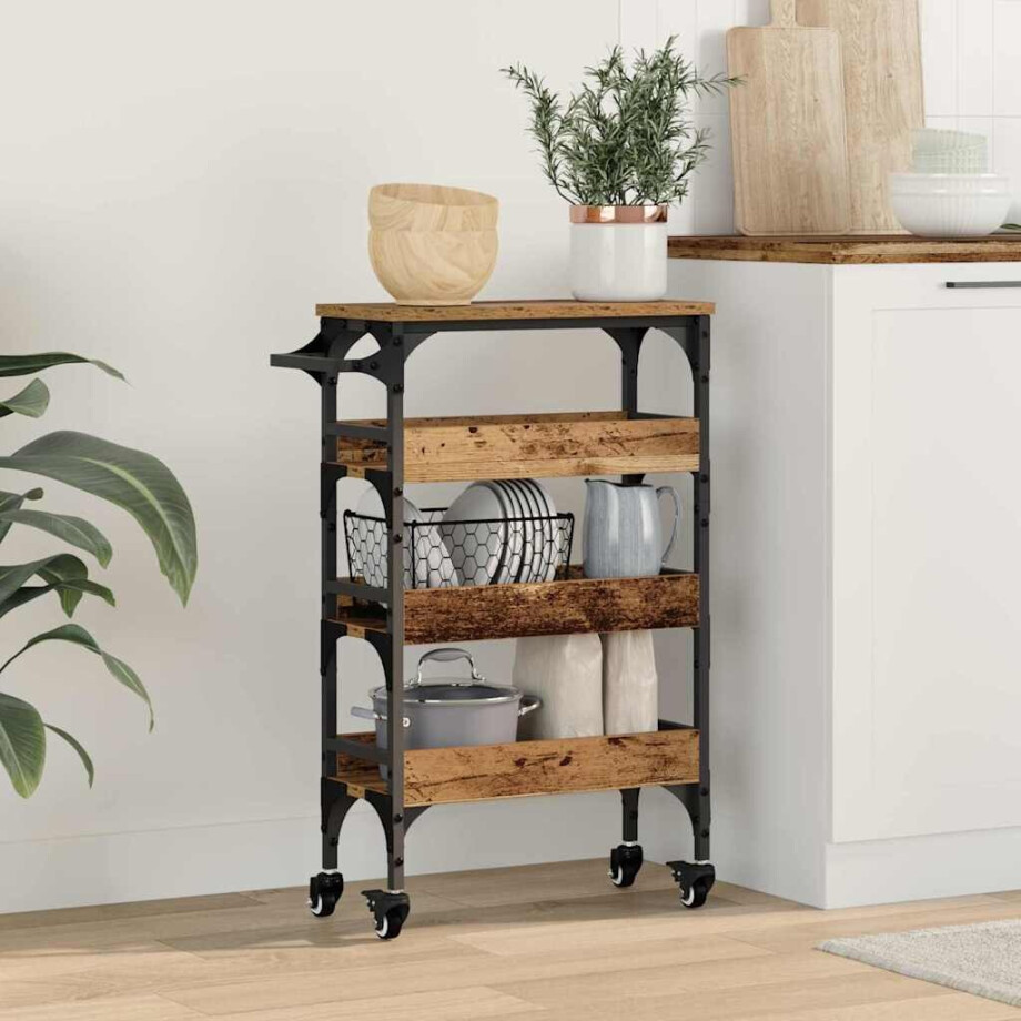 vidaXL Keuken Trolley Oud Hout 53 x 20 x 76 cm Bewerkt hout vidaXL Keuken Trolley Oud Hout 53 x 20 x 76 cm Bewerkt hout afbeelding 1