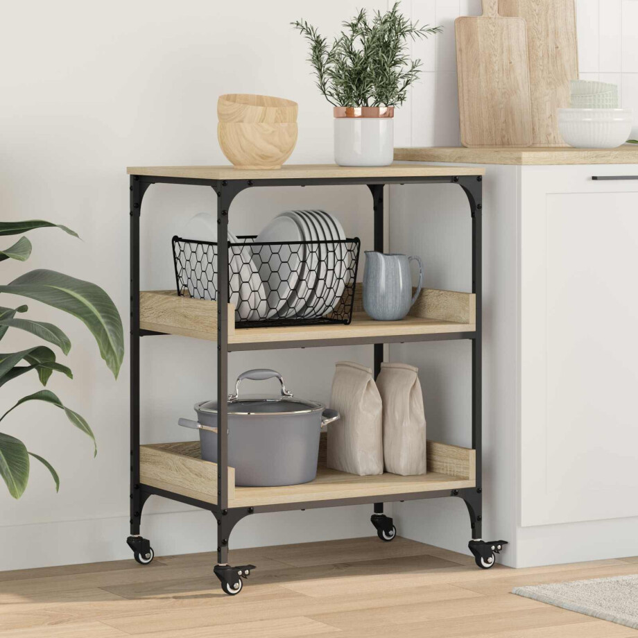 vidaXL Keuken Trolley Sonoma Eiken 60 x 41 x 80,5 cm Bewerkt hout afbeelding 1