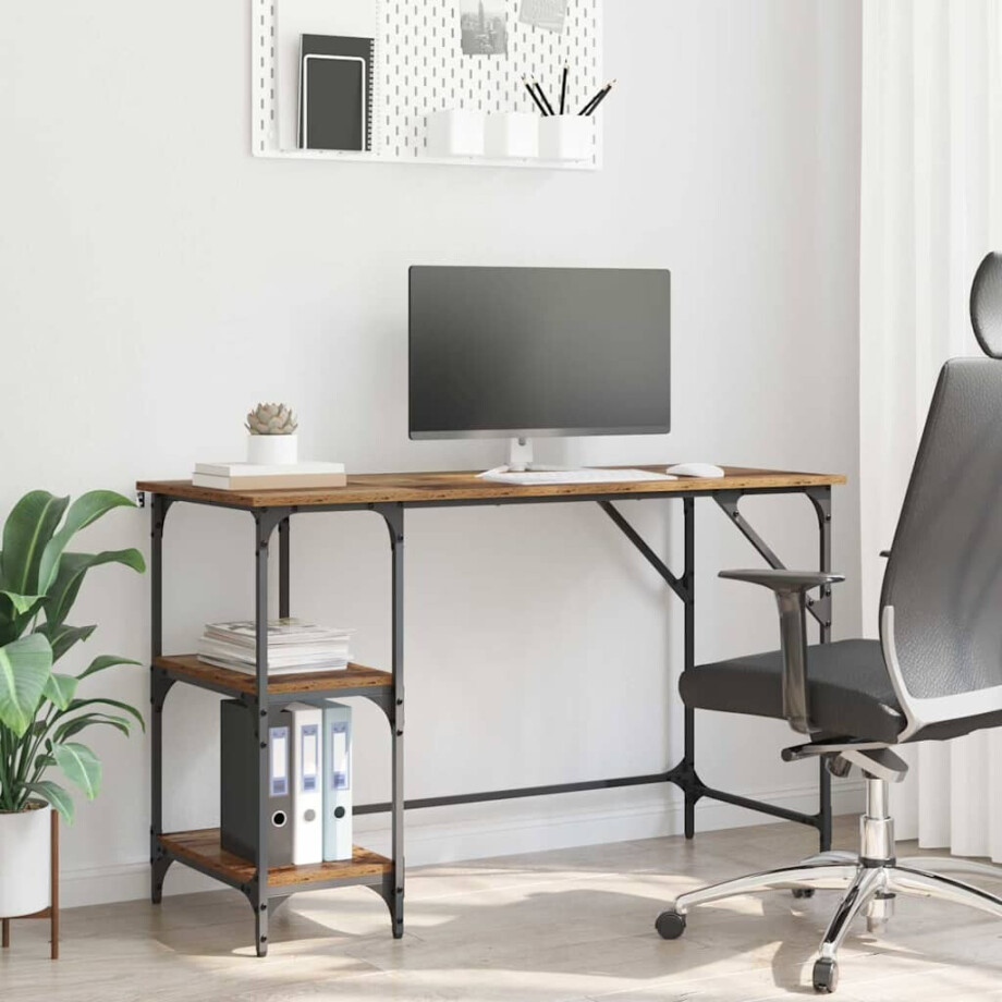 vidaXL Bureau Oud Hout 120 x 50 x 75 cm Bewerkt hout afbeelding 1