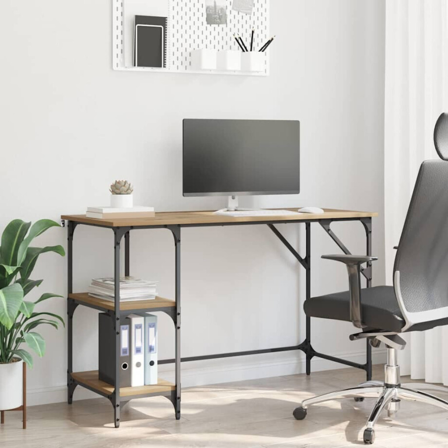 vidaXL Bureau Artisan Eiken 120 x 50 x 75 cm Bewerkt hout afbeelding 1