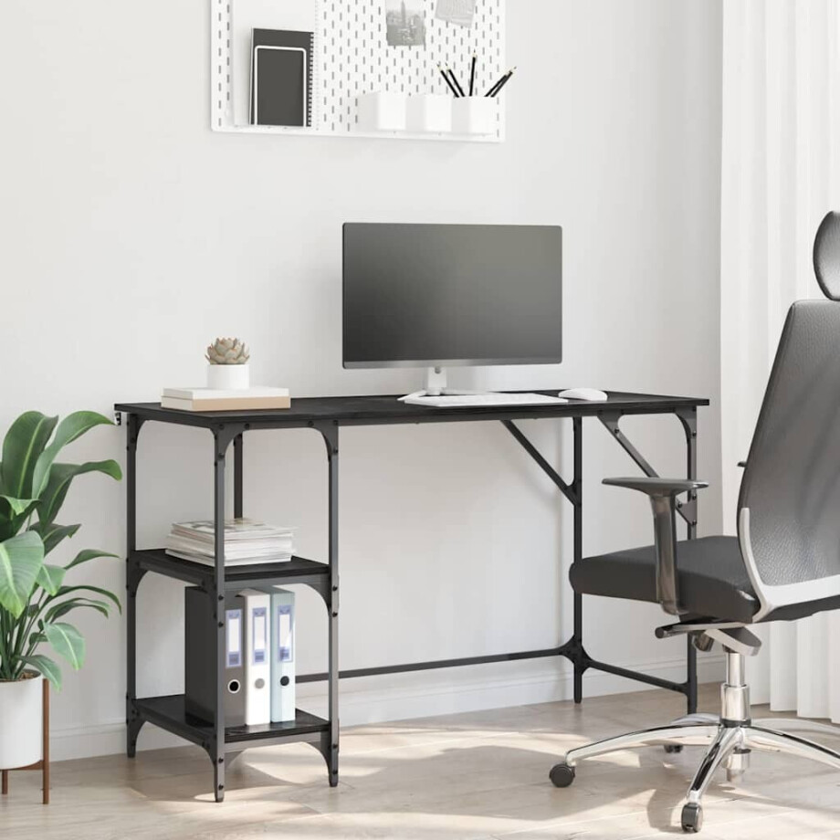 vidaXL Bureau Zwart Eiken 120 x 50 x 75 cm Bewerkt hout afbeelding 1