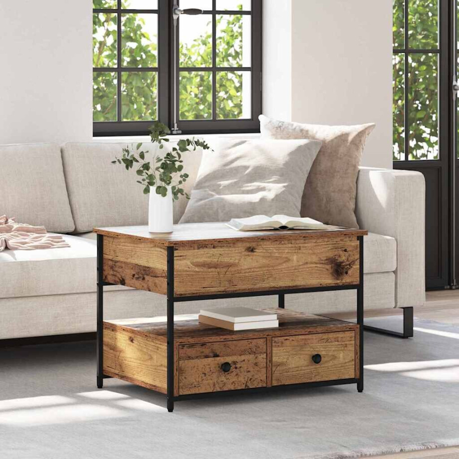 vidaXL Salontafel met lade Oud hout 70x50x50cm Bewerkt hout vidaXL Salontafel met lade Oud hout 70x50x50cm Bewerkt hout afbeelding 1