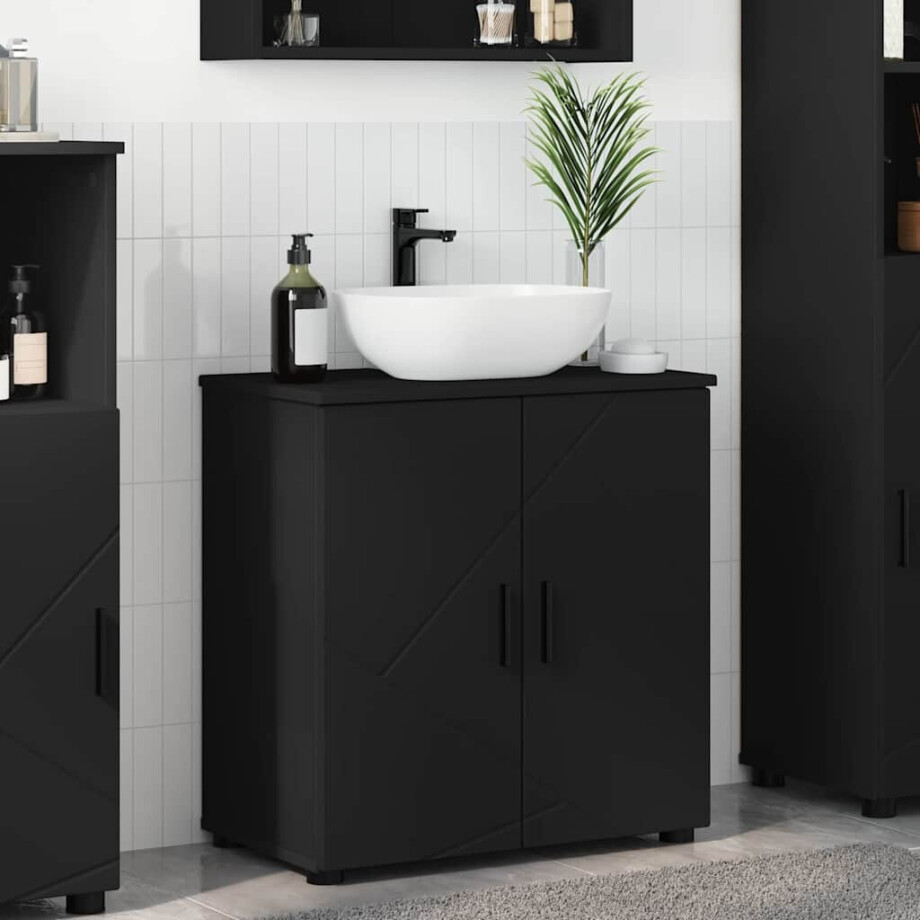 vidaXL Badkamer Kast Zwart 61 x 35 x 64 cm Bewerkt hout & Metaal afbeelding 1
