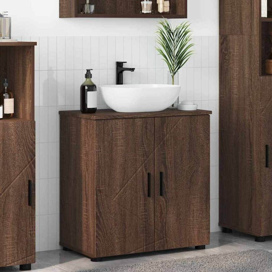 vidaXL Badkamer Kast Bruin Eiken 61 x 35 x 64 cm Bewerkt hout & Metaal afbeelding 1