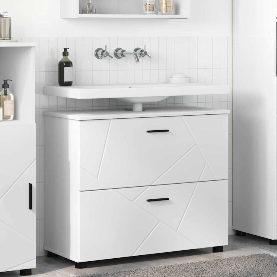 vidaXL Badkamer Kast Wit 76,5 x 35 x 64 cm Bewerkt hout & Metaal afbeelding 1