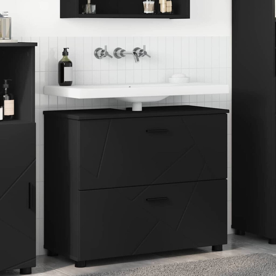 vidaXL Badkamer Kast Zwart 76,5 x 35 x 64 cm Bewerkt hout & Metaal vidaXL Badkamer Kast Zwart 76,5 x 35 x 64 cm Bewerkt hout & Metaal afbeelding 1