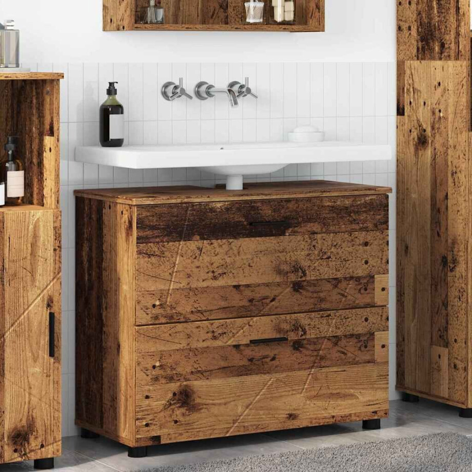 vidaXL Badkamer Kast Oud Hout 76,5 x 35 x 64 cm Bewerkt hout & Metaal vidaXL Badkamer Kast Oud Hout 76,5 x 35 x 64 cm Bewerkt hout & Metaal afbeelding 1