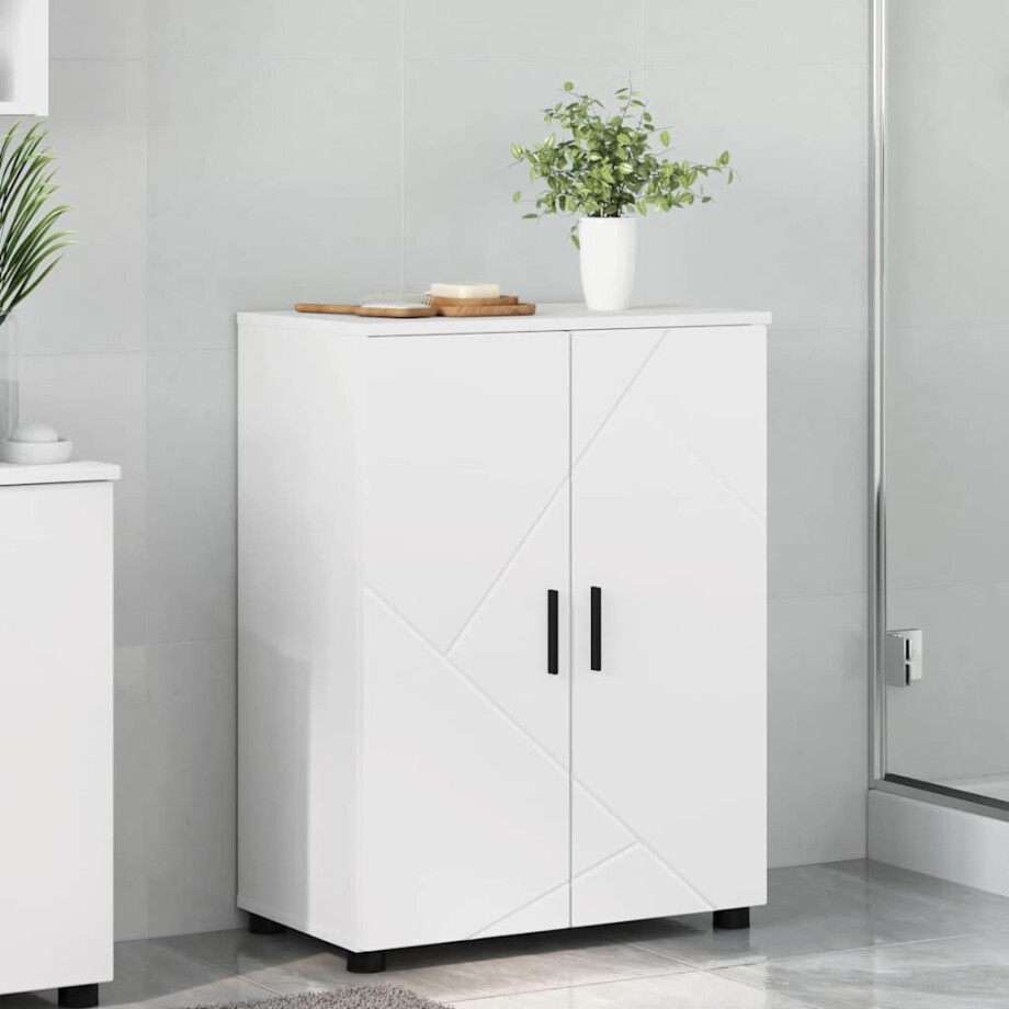 vidaXL Badkamer Kast Wit 60 x 35 x 80 cm Bewerkt hout & Metaal vidaXL Badkamer Kast Wit 60 x 35 x 80 cm Bewerkt hout & Metaal afbeelding 1