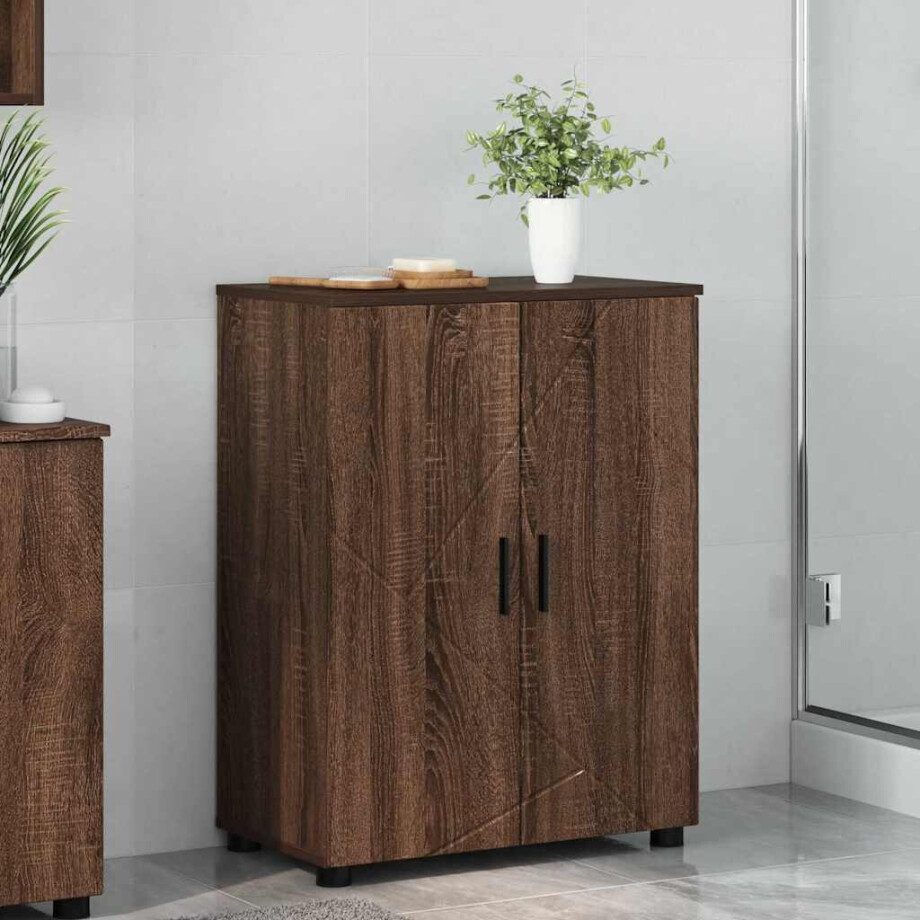 vidaXL Badkamer Kast bruin eikenkleur 60 x 35 x 80 cm Bewerkt hout vidaXL Badkamer Kast bruin eikenkleur 60 x 35 x 80 cm Bewerkt hout afbeelding 1