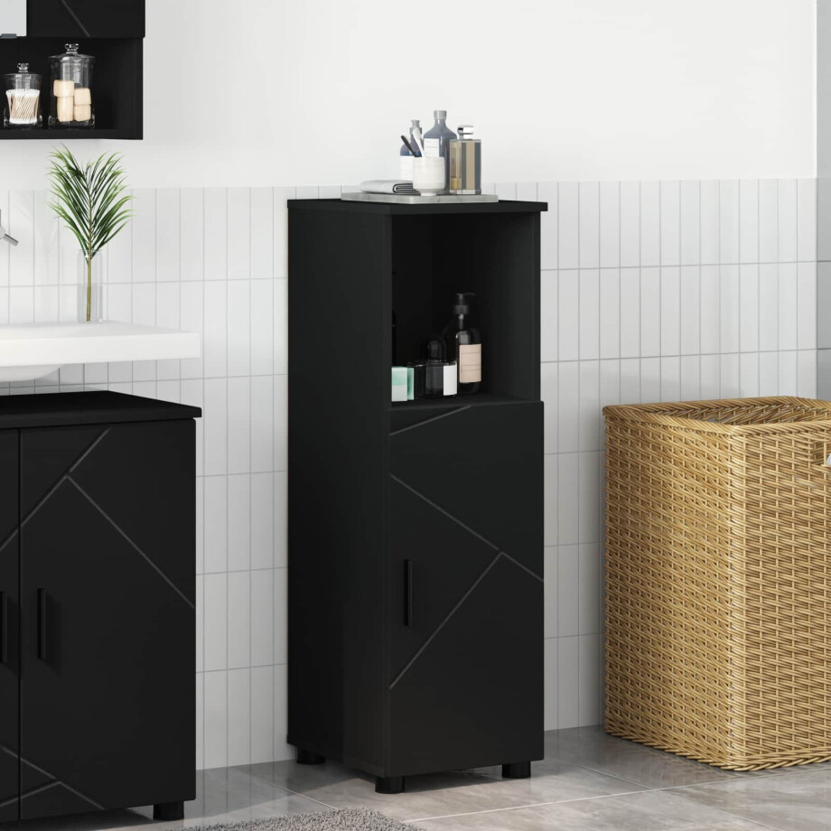 vidaXL Badkamer Kast Zwart 30 x 35 x 95 cm Bewerkt hout & Metaal afbeelding 1