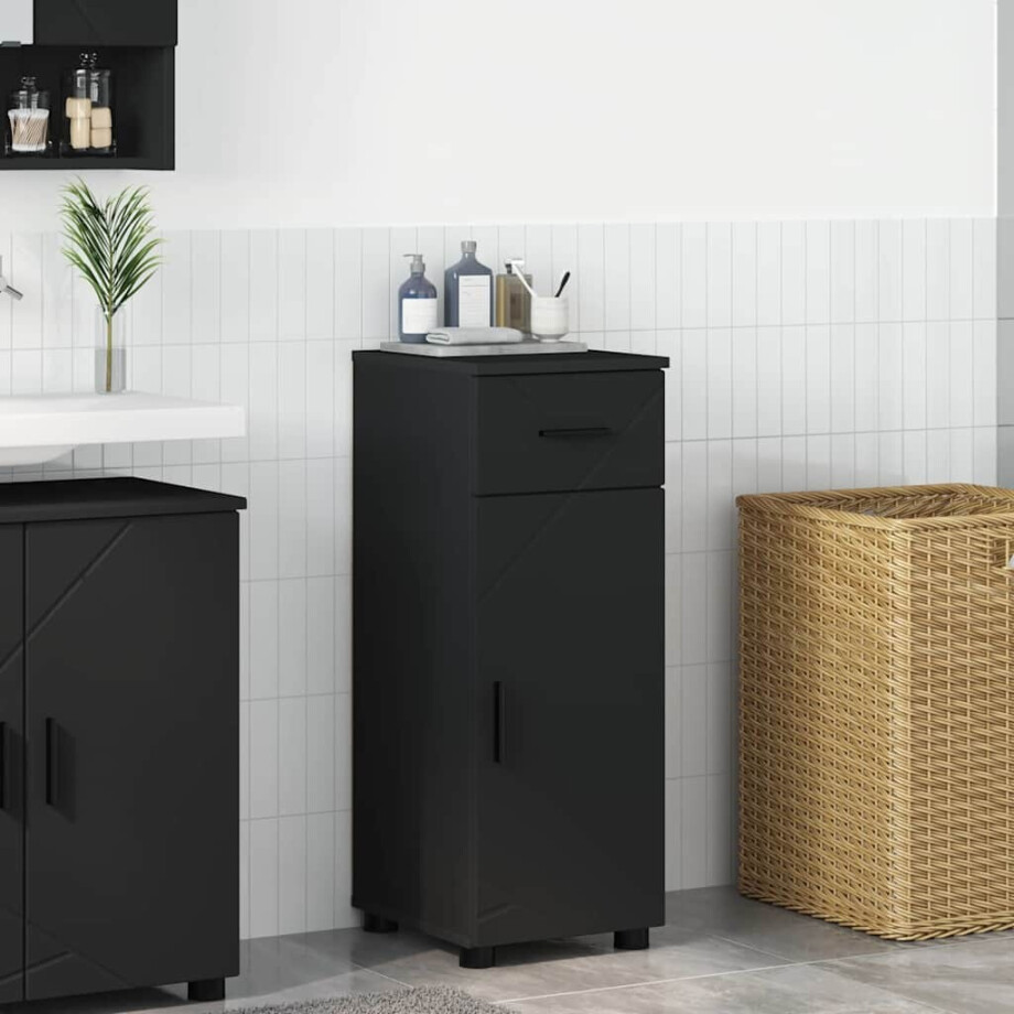 vidaXL Badkamer Kast met lade Zwart 30 x 35 x 80 cm Bewerkt hout vidaXL Badkamer Kast met lade Zwart 30 x 35 x 80 cm Bewerkt hout afbeelding 1