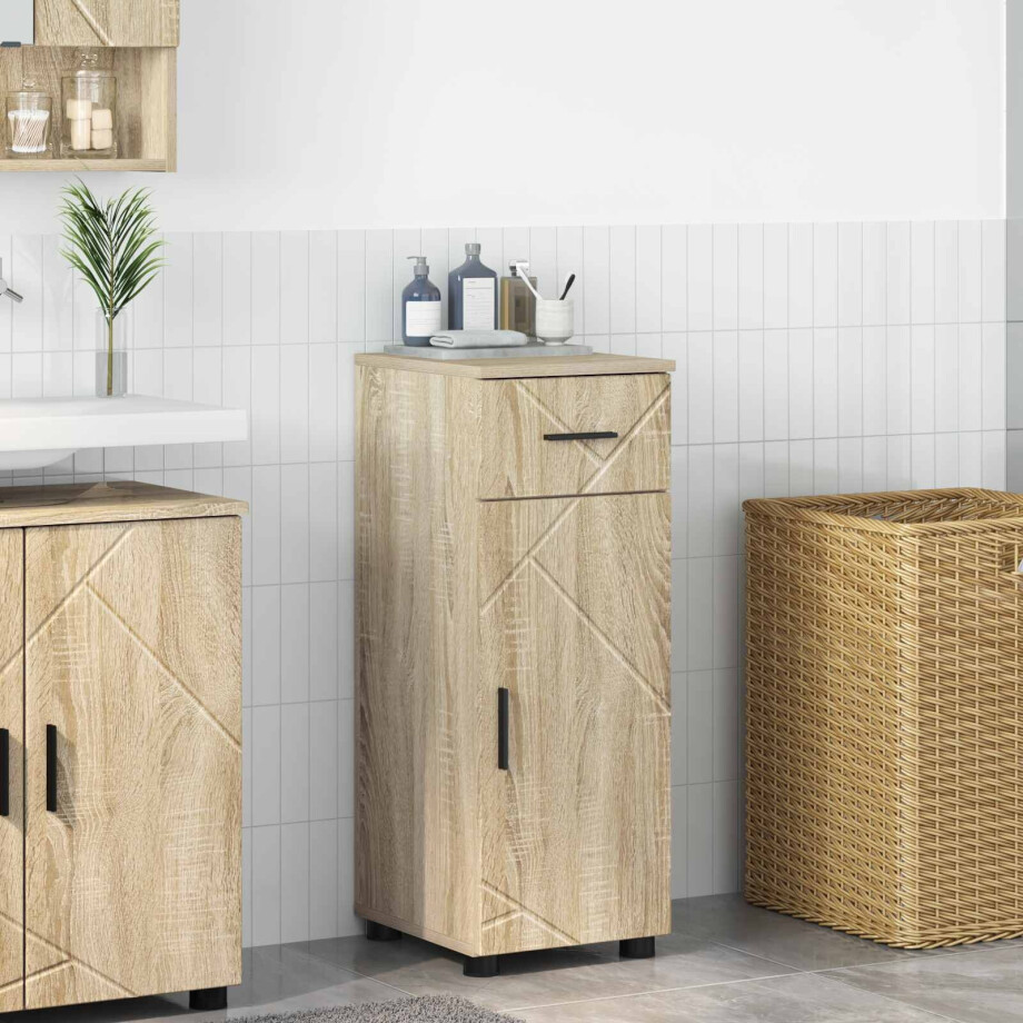 vidaXL Badkamer Kast met lade met opslag Sonoma Eiken 30 x 35 x 80 cm afbeelding 1