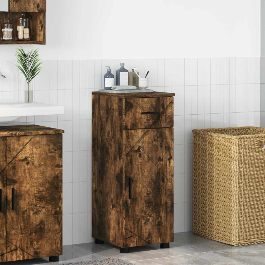 vidaXL Badkamer Kast met lade met opslag Gerookt eiken 30 x 35 x 80 cm afbeelding 1